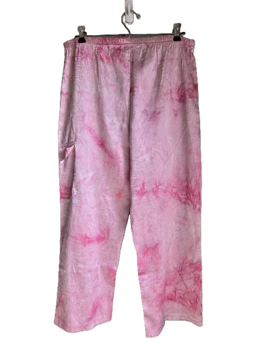 Shiny Satiny Soft Pink & White Tie Dye Pajama Pants Bottoms Girl's Large 12-14